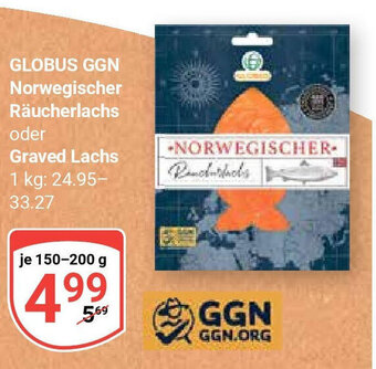 Globus GLOBUS GGN Norwegischer Räucherlachs oder R Graved Lachs 150-200g Angebot