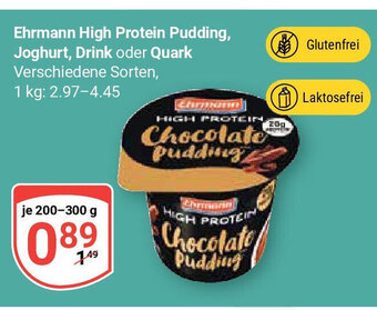 Globus Ehrmann High Protein Pudding, Joghurt, Drink oder Quark 200-300g Angebot