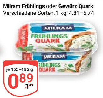 Globus Milram Frühlings oder Gewürz Quark je 155-185 g Angebot