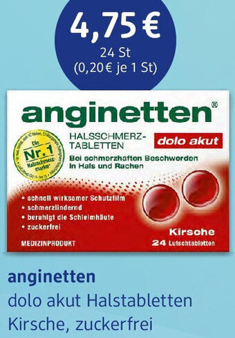 dm drogerie anginetten dolo akut Halstabletten Kirsche, zuckerfrei 24 St Angebot