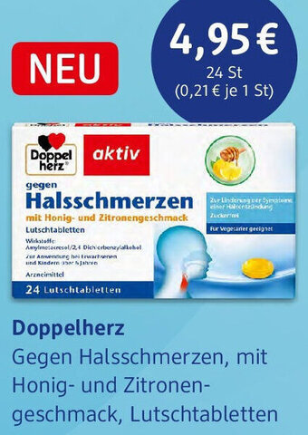 dm drogerie Doppelherz Gegen Halsschmerzen, mit Honig und Zitronengeschmack, Lutschtabletten 24 St Angebot