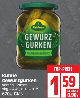 Edeka Kühne Gewürzgurken 670 g Glas Angebot