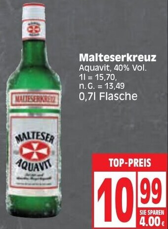 Edeka Malteserkreuz Aquavit 0,7 L Flasche Angebot