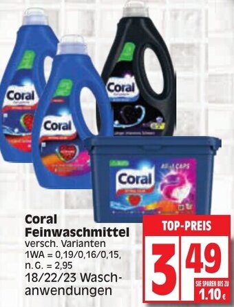 Edeka Coral Feinwaschmittel 18/22/23 Waschanwendungen Angebot