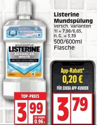 Edeka Listerine Mundspülung 500/600ml Flasche Angebot