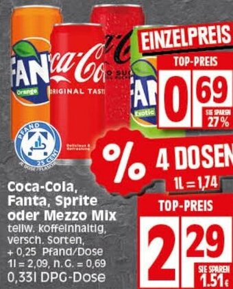 Elli Markt Coca-Cola, Fanta, Sprite oder Mezzo Mix 0,33 L Angebot