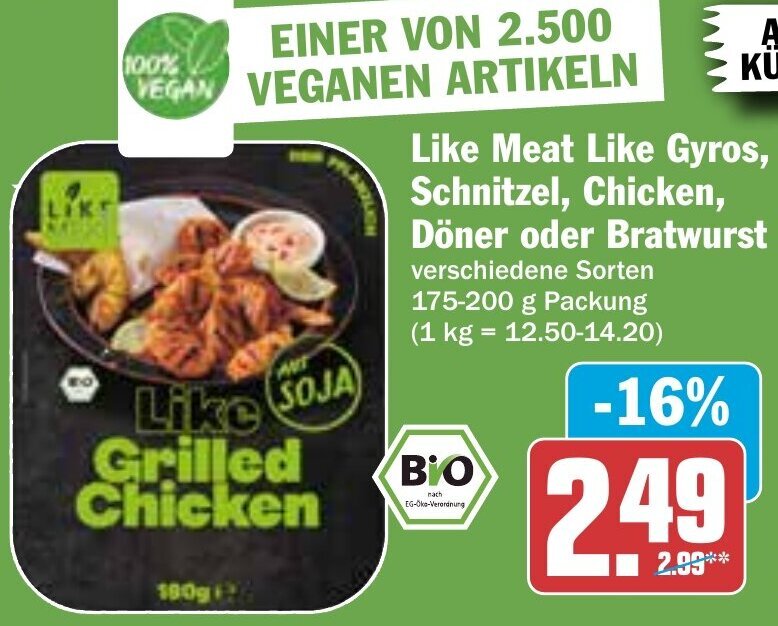 Like Meat Like Gyros, Schnitzel, Chicken, Döner oder Bratwurst 175200 g Packung Angebot bei Hit
