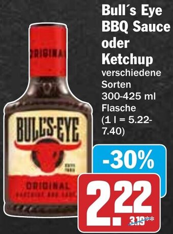 Hit Bull's Eye BBQ Sauce oder Ketchup 300-425 ml Flasche Angebot