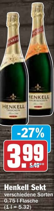 Hit Henkell Sekt 0,75 L Flasche Angebot