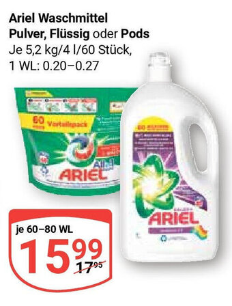 Globus Ariel Waschmittel Pulver, Flüssig oder Pods je 60-80 WL Angebot