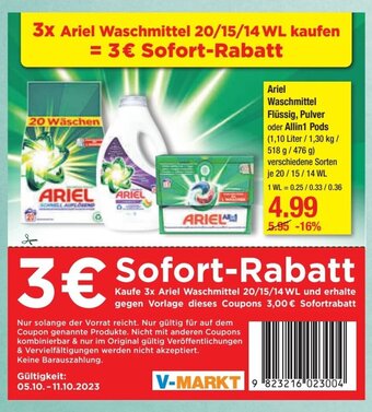 V Markt Ariel Waschmittel 20/15/14 WL Angebot