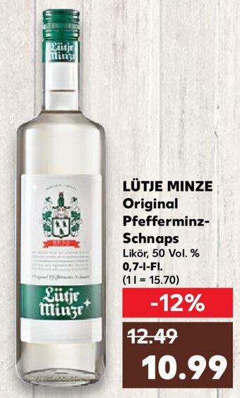 Kaufland LÜTJE MINZE Original Pfefferminz- Schnaps 0,7-l-Fl. Angebot