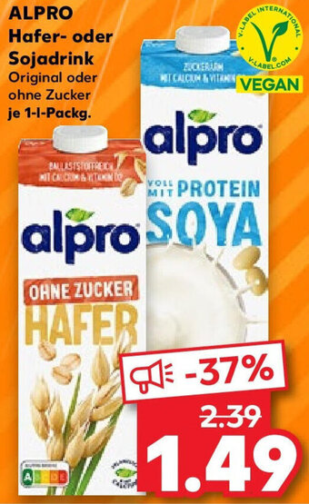 Kaufland ALPRO Hafer oder Sojadrink 1 L Packg. Angebot