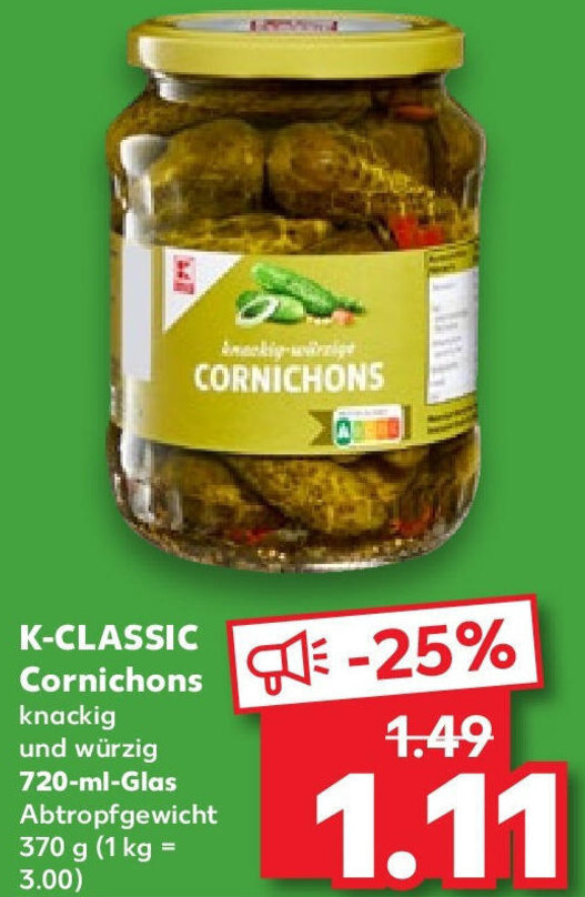 KCLASSIC Cornichons 720 ml Glas Angebot bei Kaufland