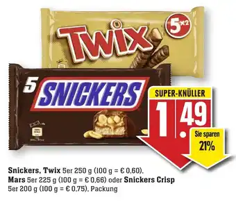 nah & gut Snickers, Twix 250g, Mars 225g oder Snickers Crisp 200g Angebot