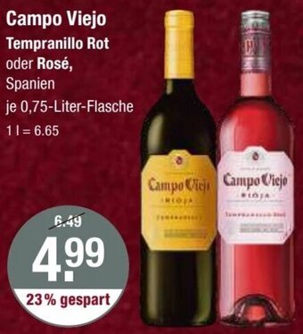 V Markt Campo Viejo Tempranillo Rot oder Rosé 0,75 Liter Flasche Angebot