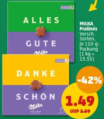 PENNY MILKA Pralinés 110 g Packung Angebot