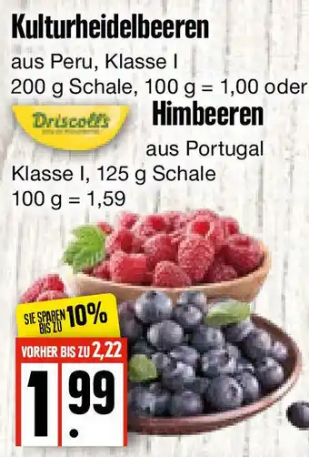 Edeka Frischemarkt Kulturheidelbeeren 200g oder Driscoll's Himbeeren 125g Angebot