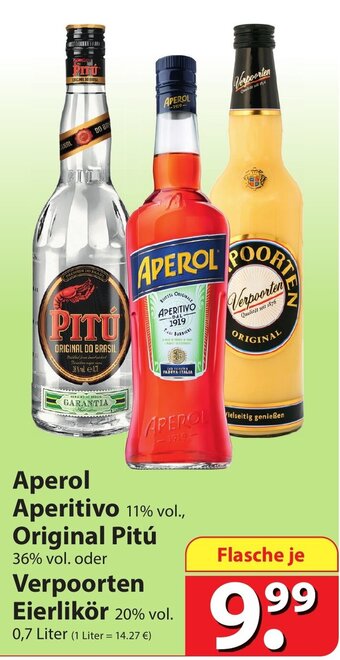 Famila Nord Ost Aperol Aperitivo 11% vol., Original Pitú 36% vol. oder Verpoorten Eierlikör 20% vol. 700ml Angebot