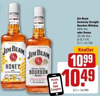 REWE Jim Beam Kentucky Straight Bourbon Whiskey oder Honey 0,7 l Fl. Angebot