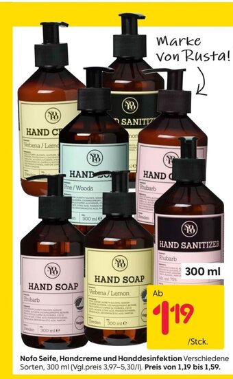 Rusta Nofo Seife, Handcreme und Handdesinfektion Verschiedene Sorten, 300 ml Angebot