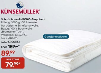 Galeria KÜNSEMÜLLER Schafschurwoll MONO Steppbett Angebot