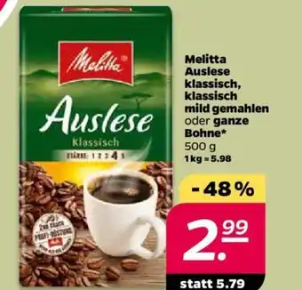 NETTO Melitta Auslese Klassisch, Klassisch mild gemahlen oder ganze Bohne 500g Angebot