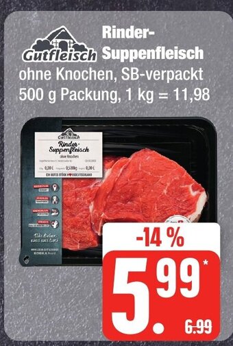 Edeka Frischemarkt Gutfleisch Rinder-Suppenfleisch ohne Knochen, SB-verpackt 500 g Angebot