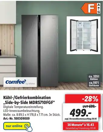 Lidl Comfee Kühl Gefrierkombination Side by Side MDRS710FGF Angebot