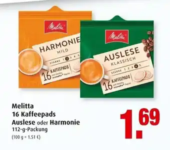 Markant Melitta 16 Kaffeepads Auslee oder Harmonie 112g Angebot