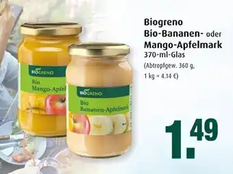 Markant Biogreno Bio Bananen oder mango Apfelmark 370ml Angebot