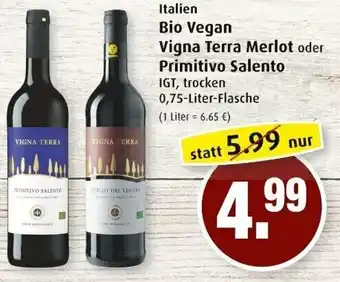 Markant Bio Vegan Vigna Terra Merlot oder Primitivo Salento Angebot