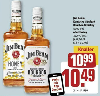 REWE Jim Beam Kentucky Straight Bourbon Whiskey oder Honey 0,7 L-Fl. Angebot