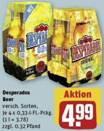 REWE Desperados Beer 4x0,33 L-Fl. Pckg. Angebot