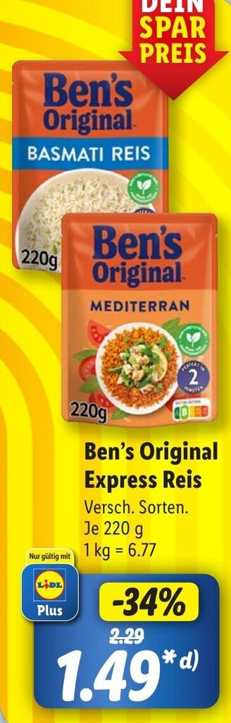 Ben's Original Express Reis 220 g Angebot bei Lidl