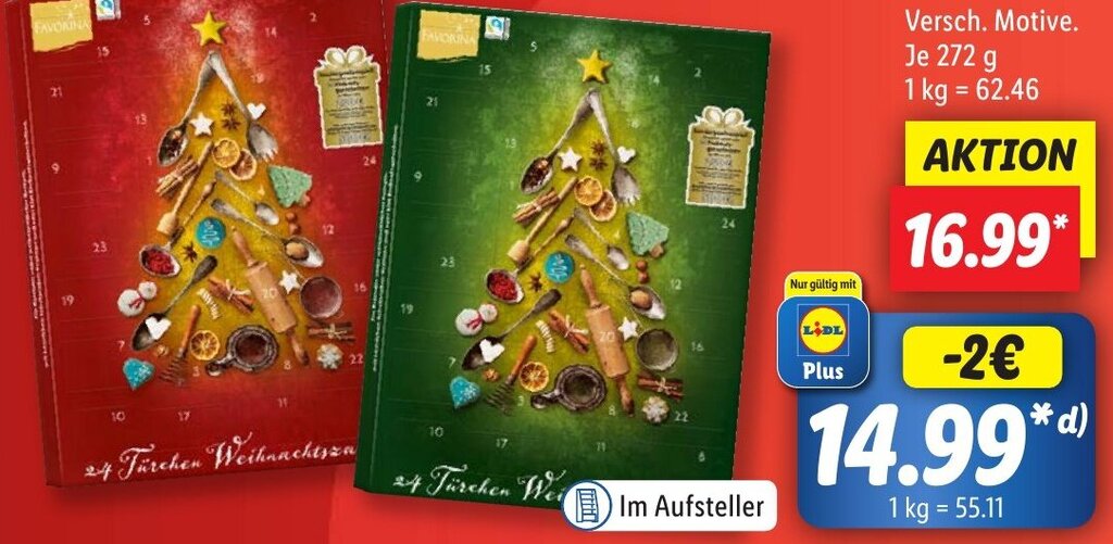 Favorina GutscheinAdventskalender 272 g Angebot bei Lidl