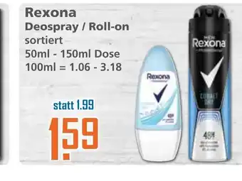 Klaas und Kock Rexona Deospray / Roll-on 50ml - 150ml Dose Angebot