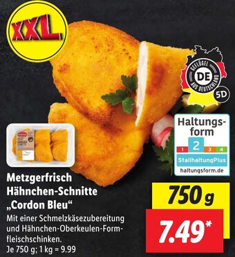 Lidl Metzgerfrisch Hähnchen-Schnitte Cordon Bleu 750 g Angebot