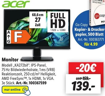 Lidl acer Monitor KA272bif Angebot