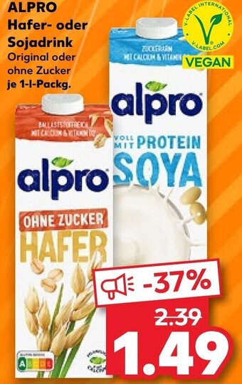 Kaufland ALPRO Hafer oder Sojadrink 1 L-Pckg. Angebot