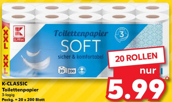 Kaufland K-CLASSIC Toilettenpapier 20 x 200 Blatt Angebot