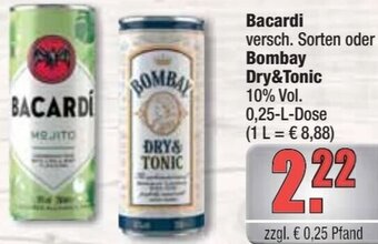 alldrink Bacardi oder Bombay Dry&Tonic 0,25-L-Dose Angebot