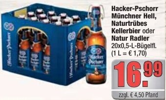 alldrink Hacker-Pschorr Münchner Hell, Naturtrübes Kellerbier oder Natur Radler 20x0,5-L-Bügelfl. Angebot