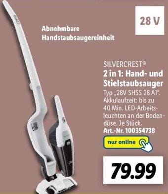 Lidl SILVERCREST 2 in 1: Hand und Stielstaubsauger 28V SHSS 28 A1 Angebot