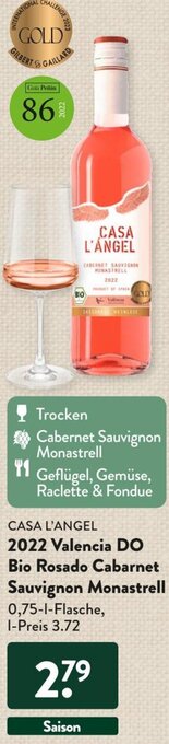 Aldi Süd CASA L'ANGEL 2022 Valencia DO Bio Rosado Cabarnet Sauvignon Monastrell 0,75 L Flasche Angebot