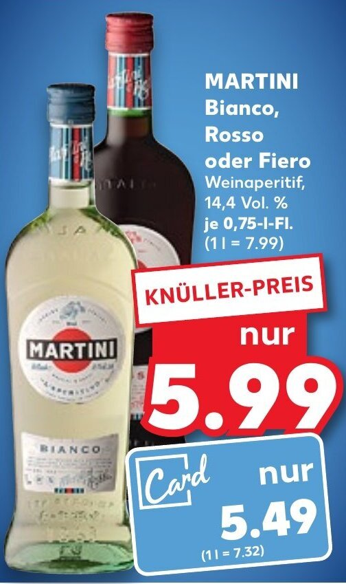 MARTINI Bianco, Rosso oder Fiero 0,75 LFl. Angebot bei Kaufland