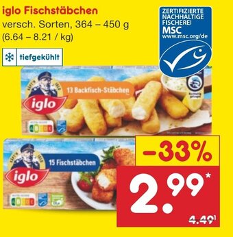 Netto Marken-Discount iglo Fischstäbchen 364-450 g Angebot