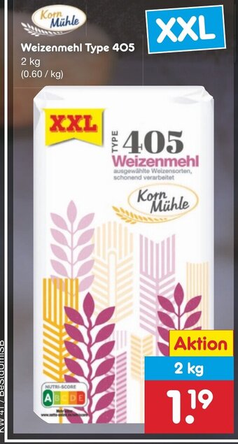 Netto Marken-Discount Korn Mühle Weizenmehl Type 405 2 kg Angebot