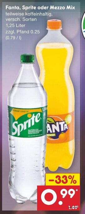 Netto Marken-Discount Fanta, Sprite oder Mezzo Mix 1,25 Liter Angebot