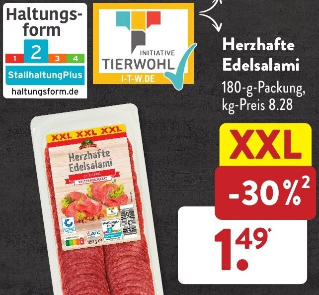 Herzhafte Edelsalami 180 g Packung Angebot bei Aldi Süd